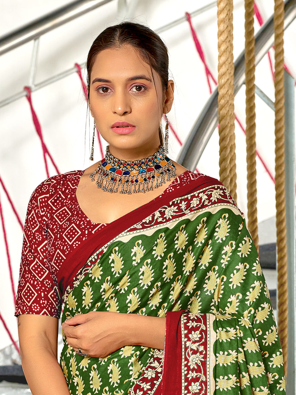 INAYAT PURE MULMUL COTTON JAIPUR PRINTD GREEN SAREE