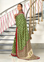 INAYAT PURE MULMUL COTTON JAIPUR PRINTD GREEN SAREE