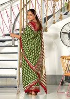 INAYAT PURE MULMUL COTTON JAIPUR PRINTD GREEN SAREE