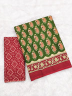 INAYAT PURE MULMUL COTTON JAIPUR PRINTD GREEN SAREE