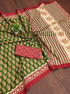 INAYAT PURE MULMUL COTTON JAIPUR PRINTD GREEN SAREE