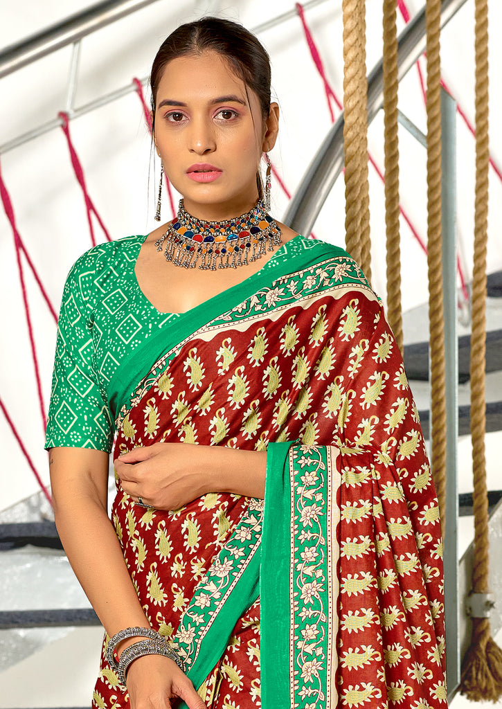 INAYAT PURE MULMUL COTTON JAIPUR PRINTD MAROON SAREE