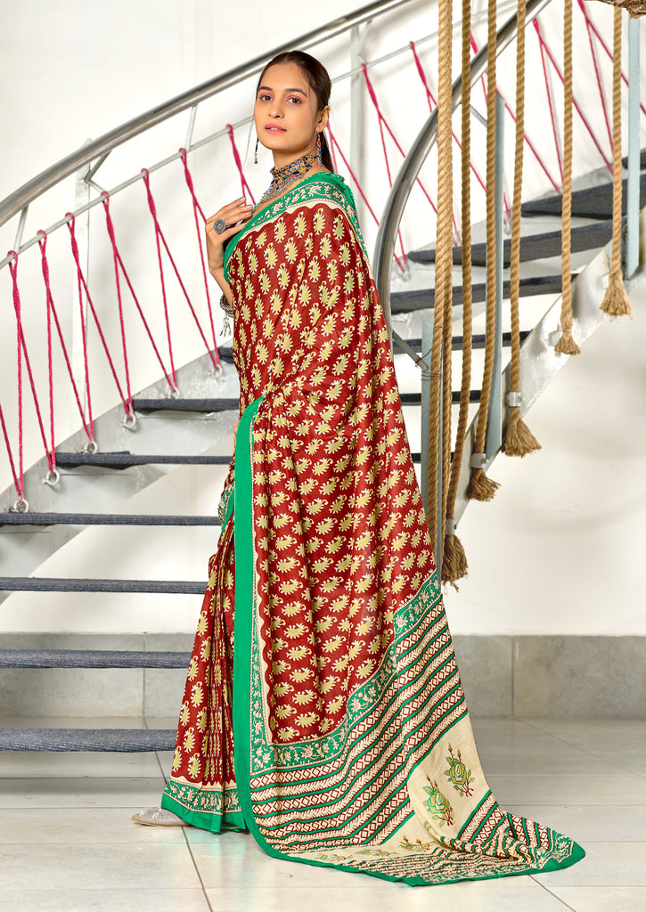 INAYAT PURE MULMUL COTTON JAIPUR PRINTD MAROON SAREE