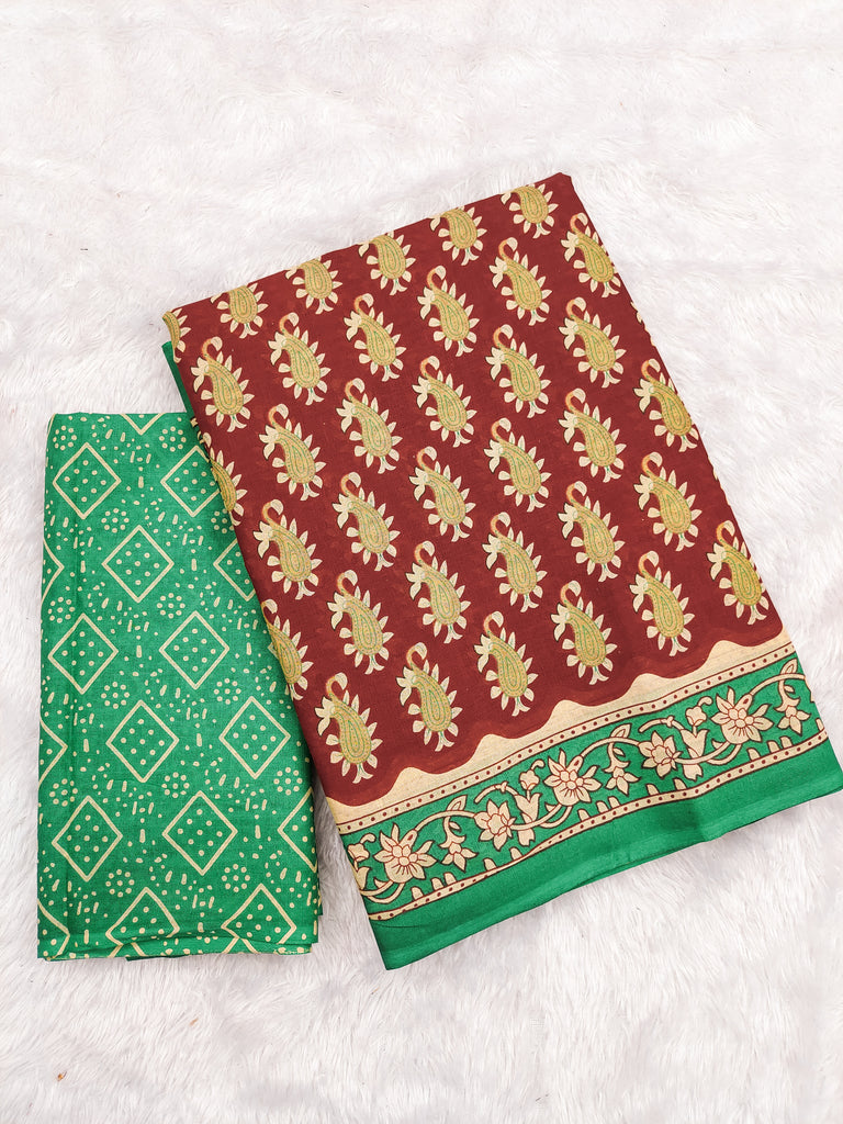 INAYAT PURE MULMUL COTTON JAIPUR PRINTD MAROON SAREE
