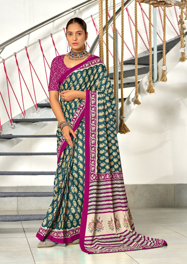 INAYAT PURE MULMUL COTTON JAIPUR PRINTD STILL GREY SAREE