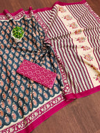 INAYAT PURE MULMUL COTTON JAIPUR PRINTD STILL GREY SAREE