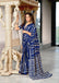 KADAMBARI MULMUL COTTON PURE COTTON FANCY BAGRU BLOCK PRINT BLUE SAREE