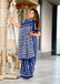 KADAMBARI MULMUL COTTON PURE COTTON FANCY BAGRU BLOCK PRINT BLUE SAREE
