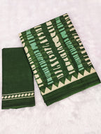 KADAMBARI MULMUL COTTON PURE COTTON FANCY BAGRU BLOCK PRINT GREEN SAREE