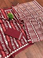 KADAMBARI MULMUL COTTON PURE COTTON FANCY BAGRU BLOCK PRINT MAROON SAREE