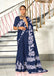 KALA PURE MULMUL COTTON HAND BLOCK FLORAL PRINTD BLUE SAREE