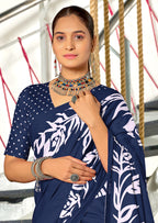 KALA PURE MULMUL COTTON HAND BLOCK FLORAL PRINTD BLUE SAREE