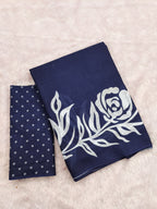 KALA PURE MULMUL COTTON HAND BLOCK FLORAL PRINTD BLUE SAREE