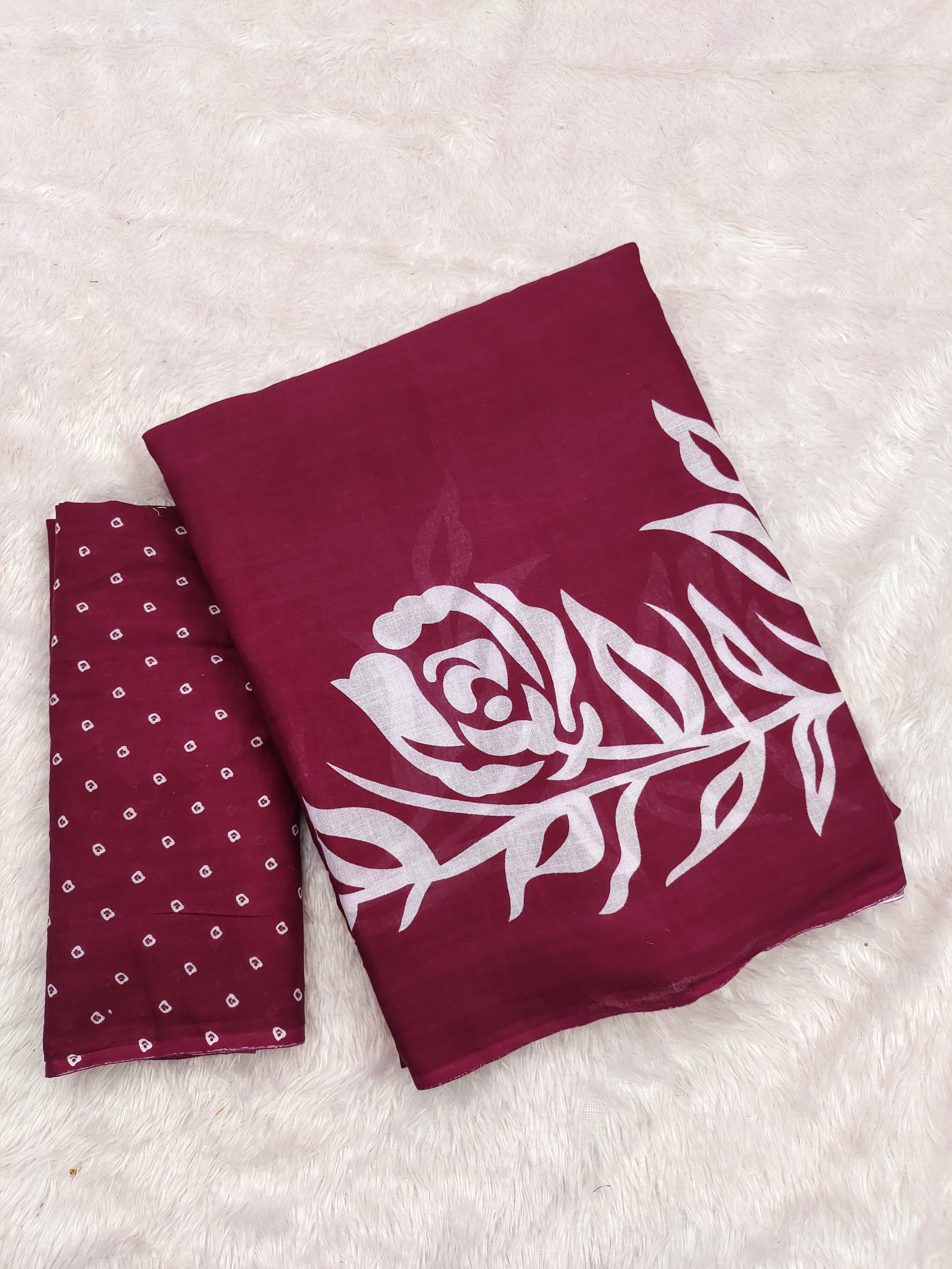 KALA PURE MULMUL COTTON HAND BLOCK FLORAL PRINTD MAROON SAREE