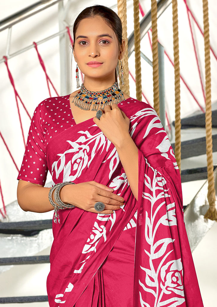 KALA PURE MULMUL COTTON HAND BLOCK FLORAL PRINTD PINK SAREE