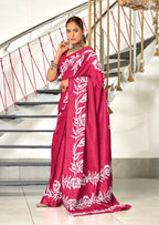 KALA PURE MULMUL COTTON HAND BLOCK FLORAL PRINTD PINK SAREE