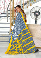 KALINI PURE MULMUL COTTON IKKAT  PRINTD GREY SAREE