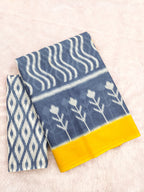 KALINI PURE MULMUL COTTON IKKAT  PRINTD GREY SAREE