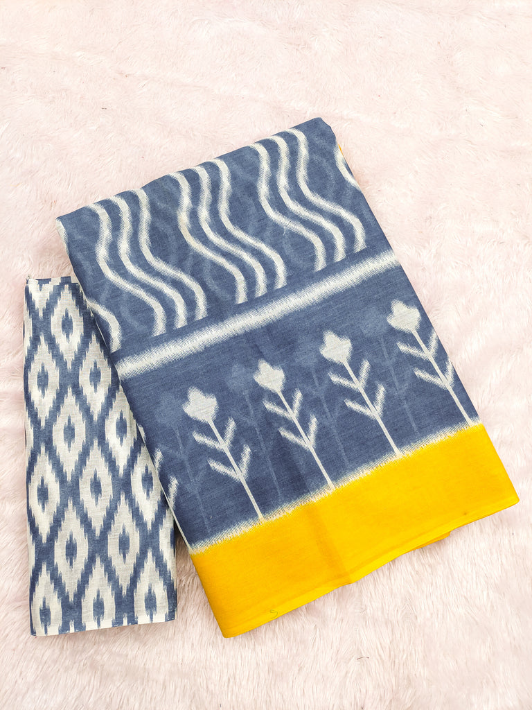 KALINI PURE MULMUL COTTON IKKAT  PRINTD GREY SAREE