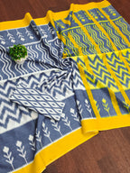 KALINI PURE MULMUL COTTON IKKAT  PRINTD GREY SAREE