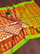 KALINI PURE MULMUL COTTON IKKAT  PRINTD ORANGE SAREE