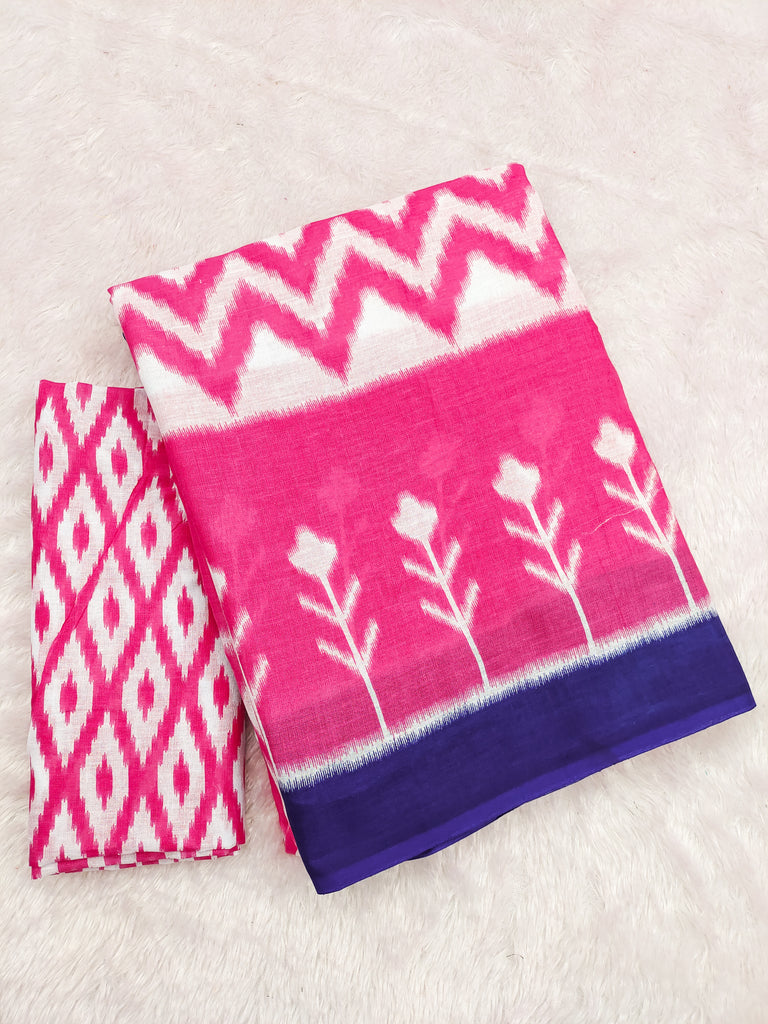 KALINI PURE MULMUL COTTON IKKAT  PRINTD PINK SAREE