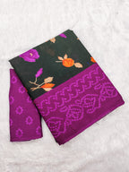 KALKI PURE MULMUL COTTON FLOWER WITH BANDHANI BLOCK PRINTD DARK GREEN SAREE