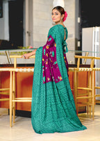 KALKI PURE MULMUL COTTON FLOWER WITH BANDHANI BLOCK PRINTD MEGENTA SAREE