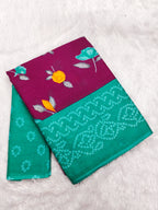 KALKI PURE MULMUL COTTON FLOWER WITH BANDHANI BLOCK PRINTD MEGENTA SAREE
