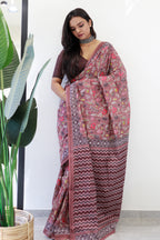 KARISHMA SOFT PURE COTTON MTR BAGRU HAND BLOCK PRINT PURE COTTON AJRAKH TEST MULTICOLOR SAREE