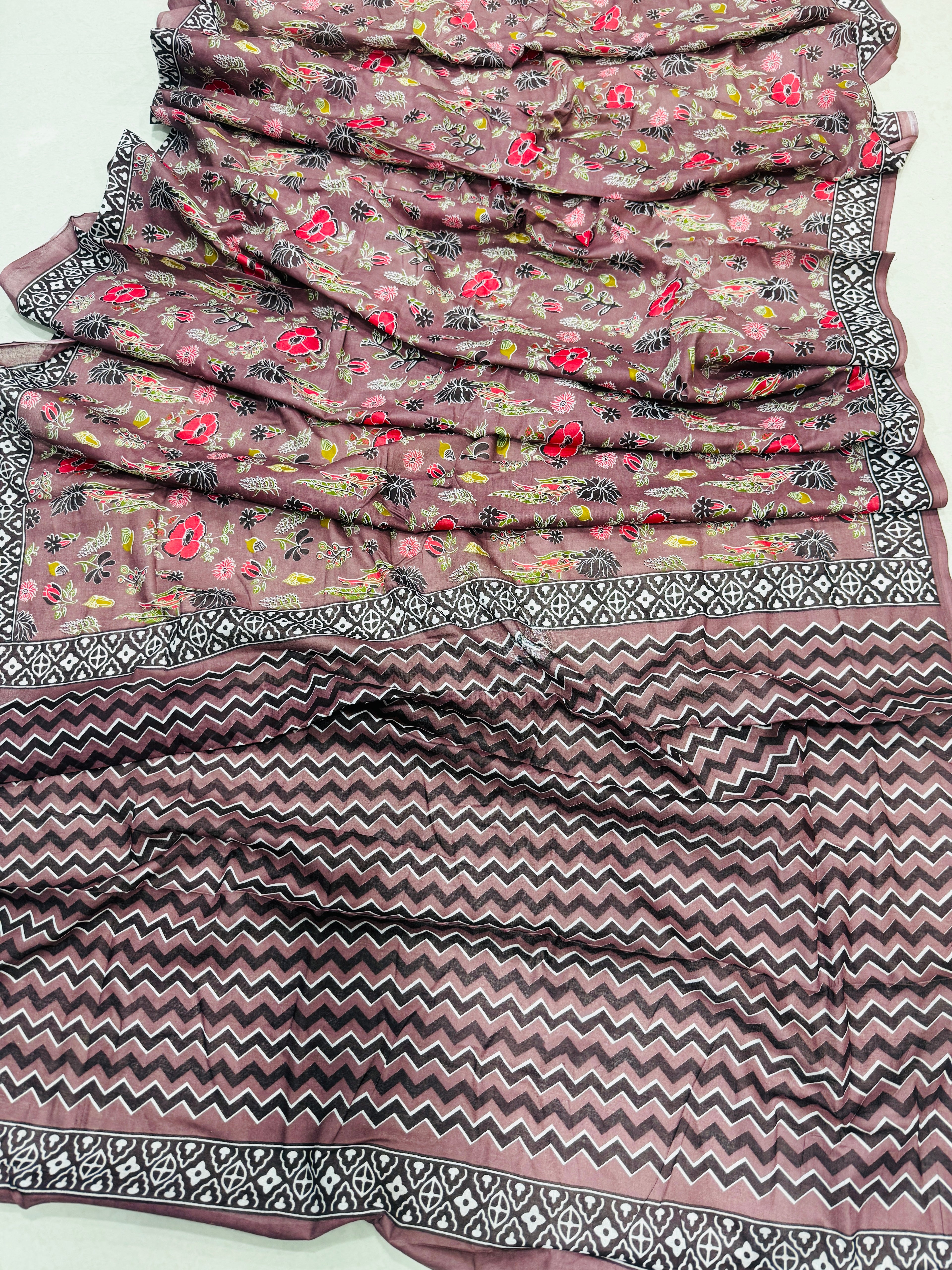 KARISHMA SOFT PURE COTTON MTR BAGRU HAND BLOCK PRINT PURE COTTON AJRAKH TEST MULTICOLOR SAREE