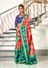 KASISH PURE MULMUL COTTON FANCY HAND BLOCK FLOWER TEST GAJRI WITH GREEN SAREE