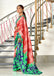 KASISH PURE MULMUL COTTON FANCY HAND BLOCK FLOWER TEST GAJRI WITH GREEN SAREE