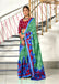 KASISH PURE MULMUL COTTON FANCY HAND BLOCK FLOWER TEST MINT GREEN WITH BLUE SAREE