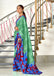 KASISH PURE MULMUL COTTON FANCY HAND BLOCK FLOWER TEST MINT GREEN WITH BLUE SAREE