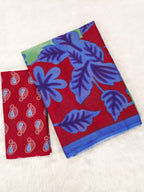 KASISH PURE MULMUL COTTON FANCY HAND BLOCK FLOWER TEST MINT GREEN WITH BLUE SAREE