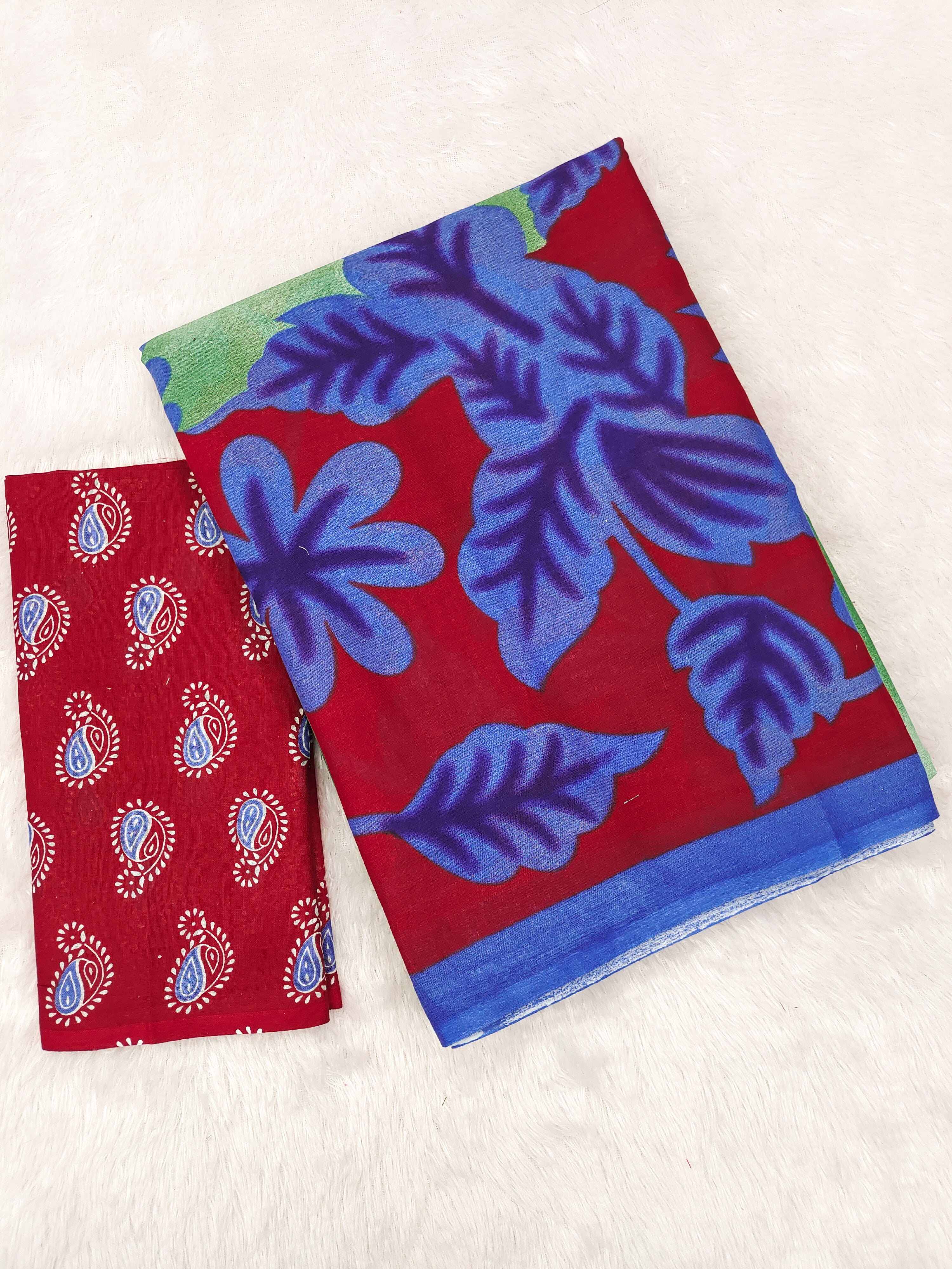 KASISH PURE MULMUL COTTON FANCY HAND BLOCK FLOWER TEST MINT GREEN WITH BLUE SAREE