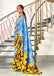 KASISH PURE MULMUL COTTON FANCY HAND BLOCK FLOWER TEST SKY BLUE WITH YELLOW SAREE