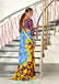 KASISH PURE MULMUL COTTON FANCY HAND BLOCK FLOWER TEST SKY BLUE WITH YELLOW SAREE