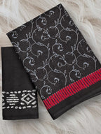 AJRAKH FANCY HAND BLOCK MULMUL COTTON BLACK SAREE