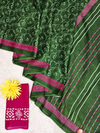 AJRAKH FANCY HAND BLOCK MULMUL COTTON GREEN SAREE