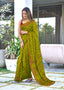 AJRAKH FANCY HAND BLOCK MULMUL COTTON MEHNDI GREEN SAREE