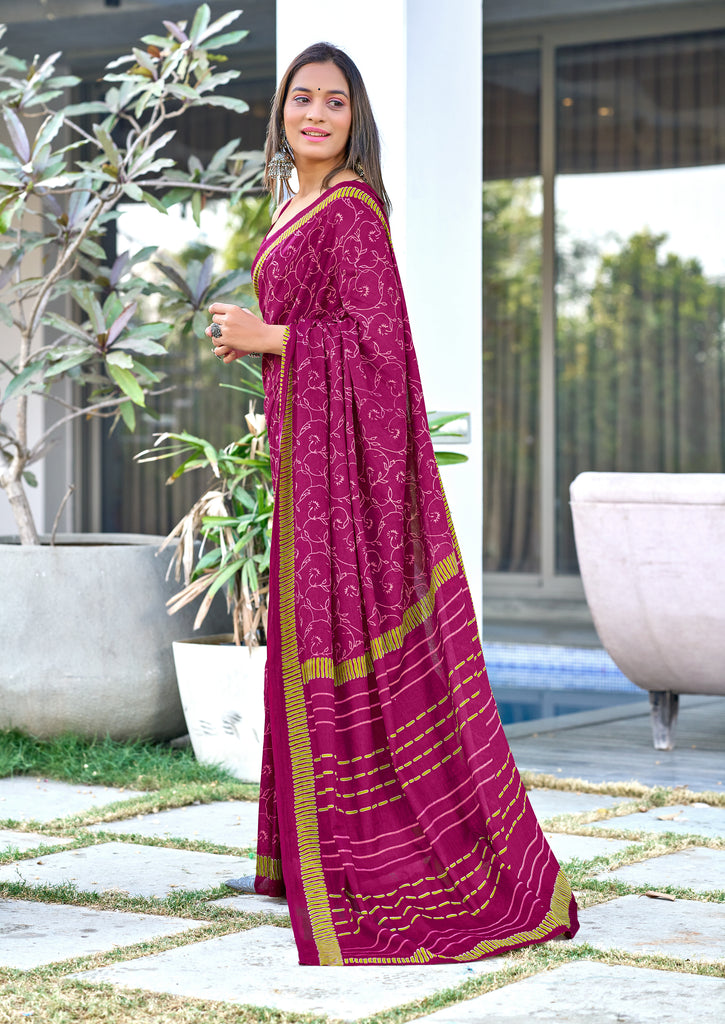 AJRAKH FANCY HAND BLOCK MULMUL COTTON MAROON SAREE