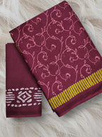 AJRAKH FANCY HAND BLOCK MULMUL COTTON MAROON SAREE