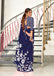 KESHARIYA PURE MULMUL COTTON FLORAL BLOCK PRINTED NAVY BLUE SAREE