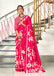 KESHARIYA PURE MULMUL COTTON FLORAL BLOCK PRINTED PINK SAREE