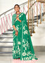 KESHARIYA PURE MULMUL COTTON FLORAL BLOCK PRINTED TURQUOISE GREEN SAREE