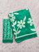 KESHARIYA PURE MULMUL COTTON FLORAL BLOCK PRINTED TURQUOISE GREEN SAREE