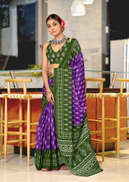 KIMORA TREE MOTIFS BAGRU BLOCK PRINT MULMUL COTTON PURPLE SAREE