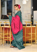 KIMORA TREE MOTIFS BAGRU BLOCK PRINT MULMUL COTTON RANI PINK SAREE